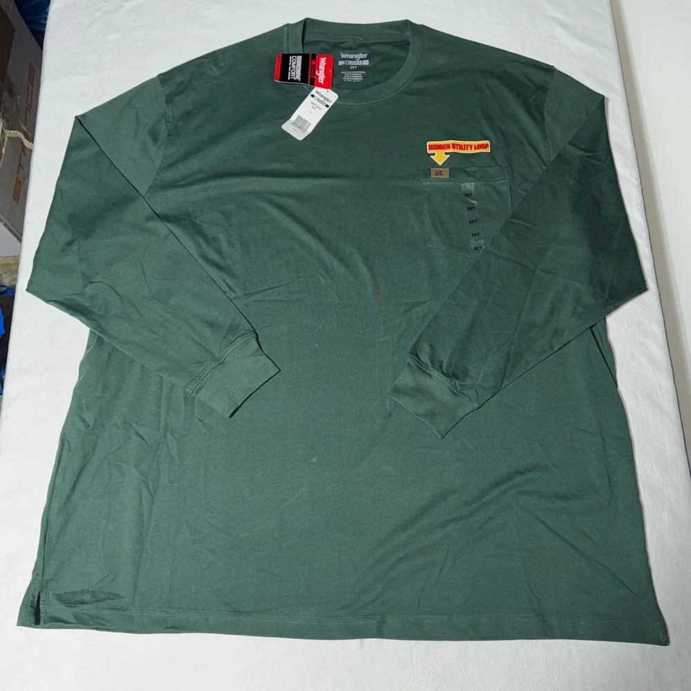 Wrangler Riggs Workwear Mens 3XT Green Long Sleeve Pocket T-Shirt Cotton READ - Picture 2 of 11